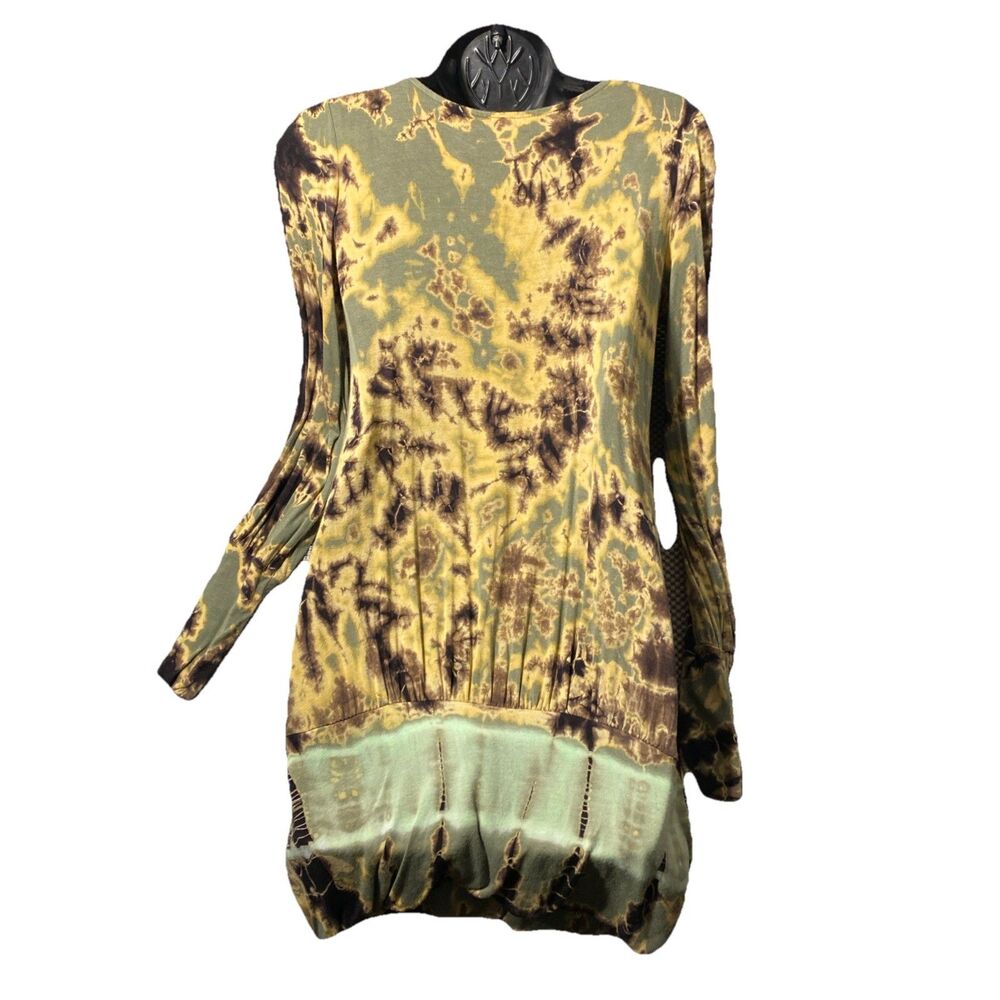 S-Twelve Women's Tie Die Polyester V-Neck Long Sleeve Knee Length Dress M/M - Picture 2 of 8